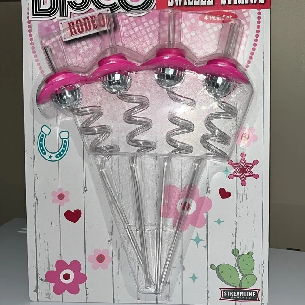 Pink and Silver Disco Swizzle Straws